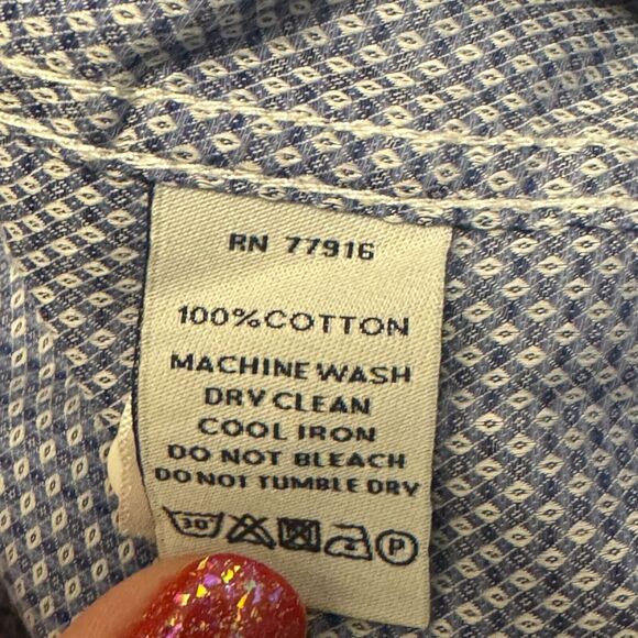 Duchamp Shirt Mens 42 16.5L Geometric Diamond Blue Button Front L/S Tailored Fit - Picture 6 of 6